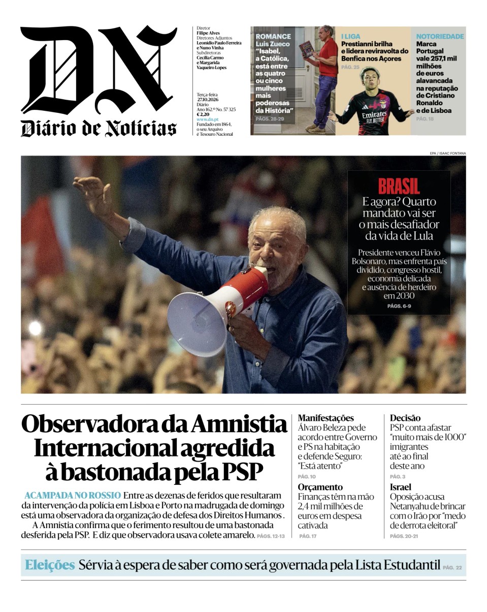 Prima-pagina-Diario de Noticias-edizione-di-oggi-20261027